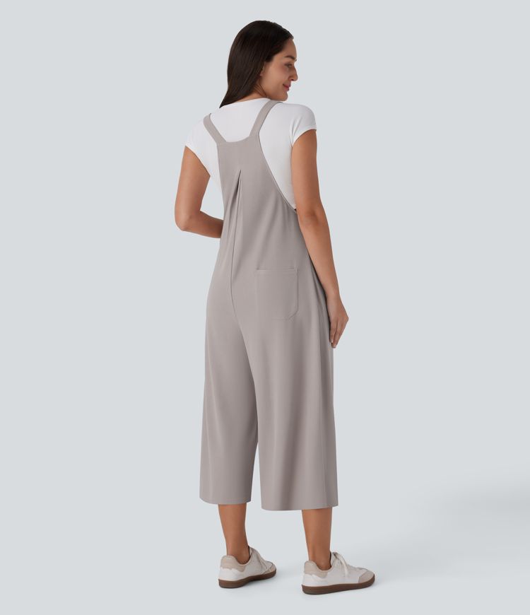 Pockets Capri Waffle Casual Overalls