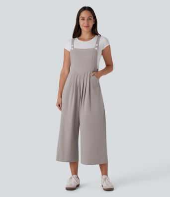 Pockets Capri Waffle Casual Overalls