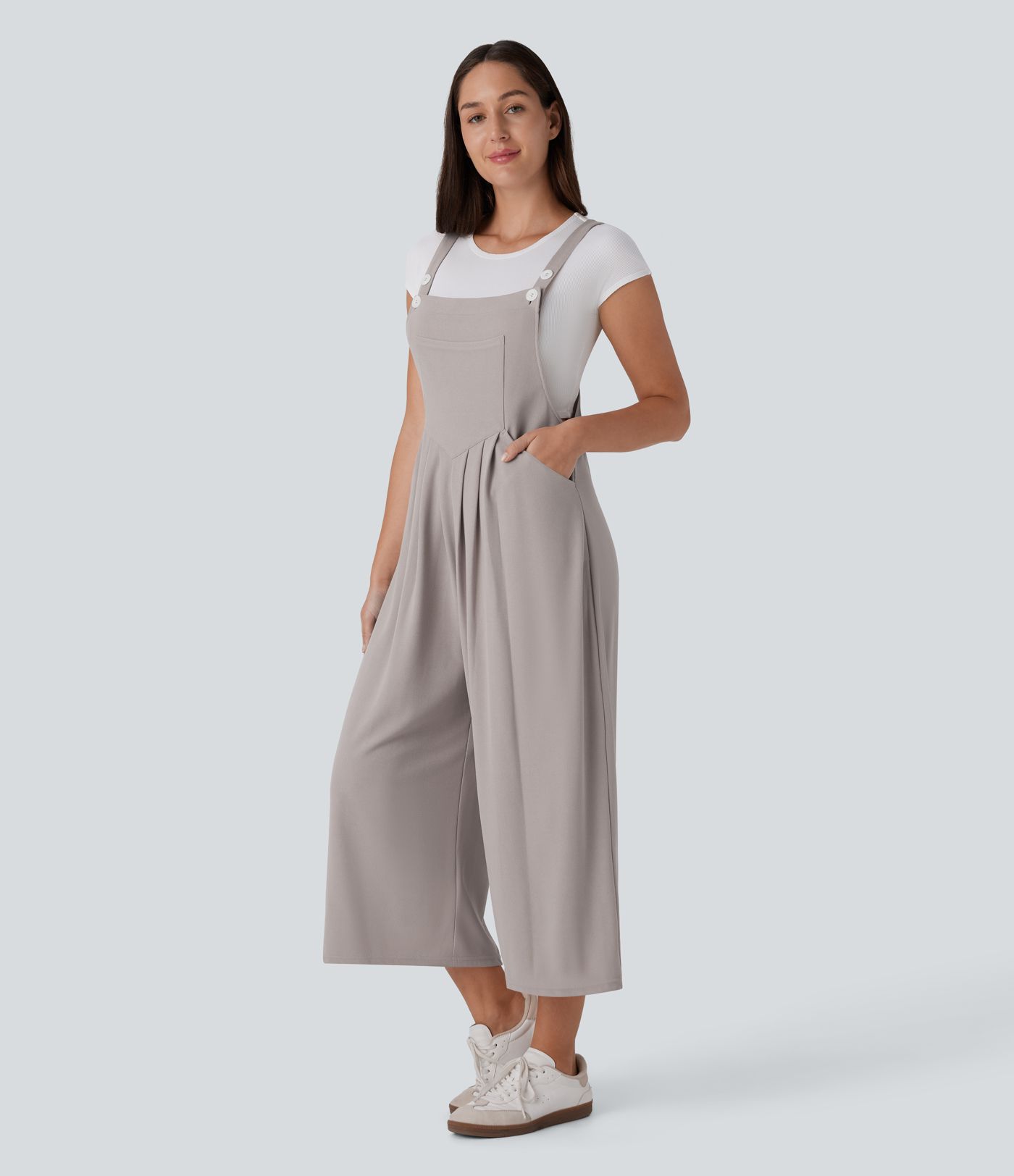 Pockets Capri Waffle Casual Overalls