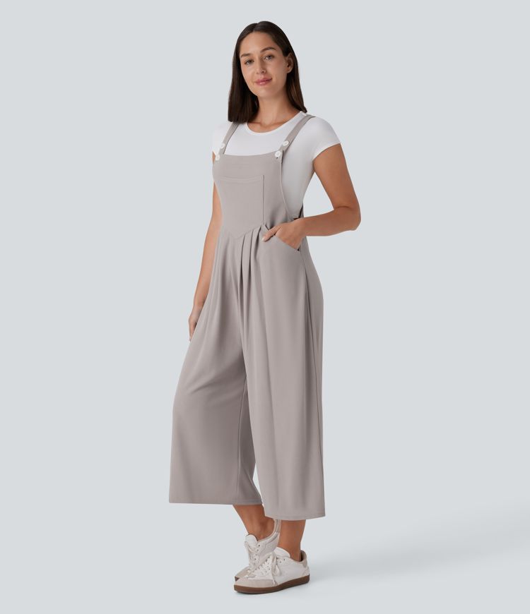 Pockets Capri Waffle Casual Overalls