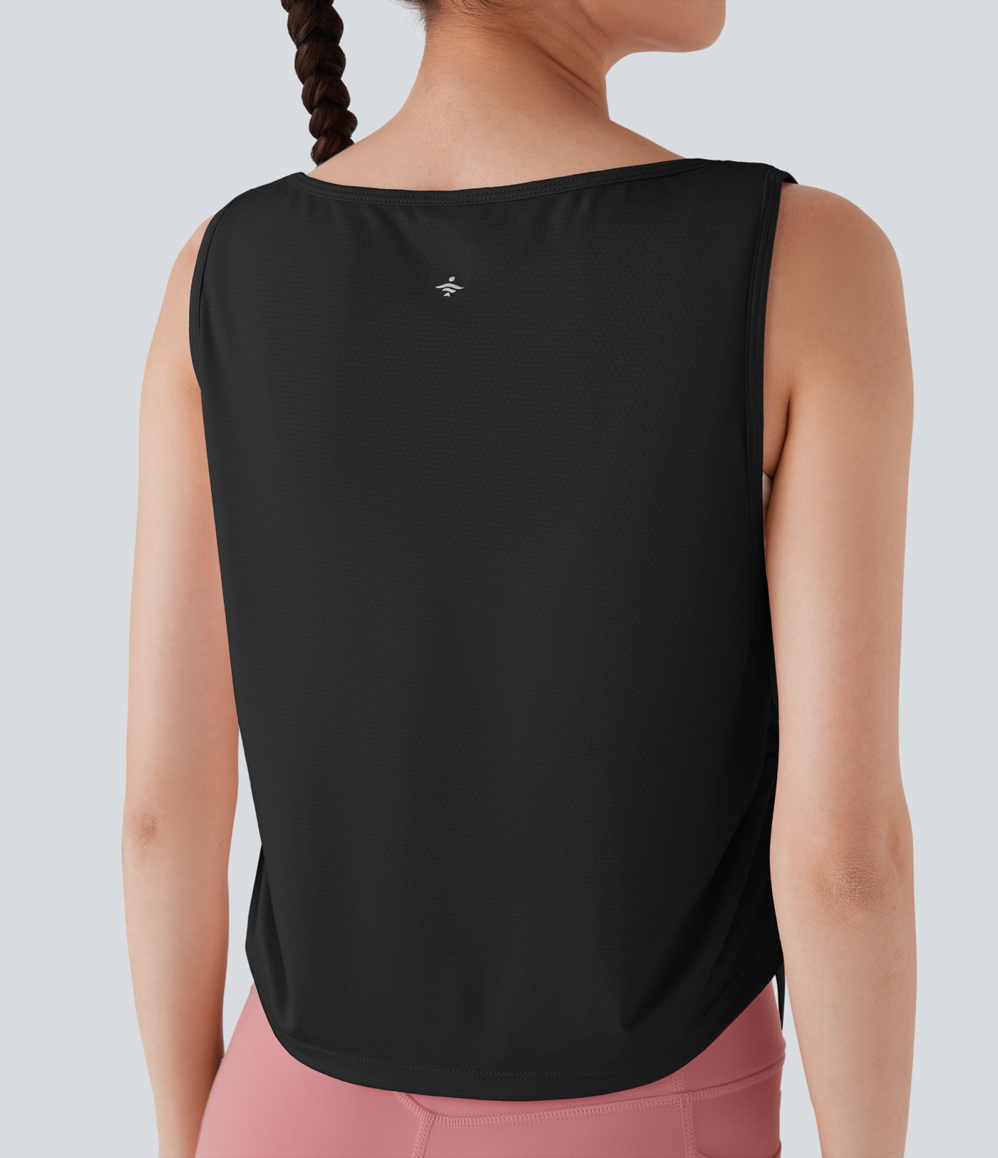 Jacquard Drawstring Curved Hem Yoga Tank Top