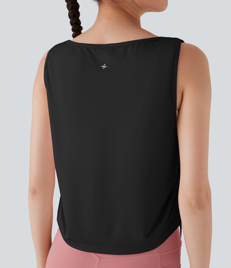 Jacquard Drawstring Curved Hem Yoga Tank Top