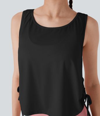 Jacquard Drawstring Curved Hem Yoga Tank Top