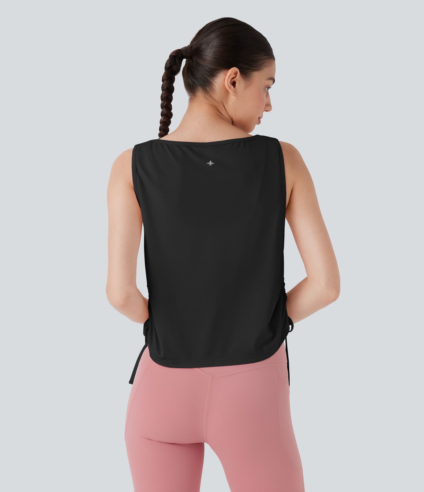 Jacquard Drawstring Curved Hem Yoga Tank Top