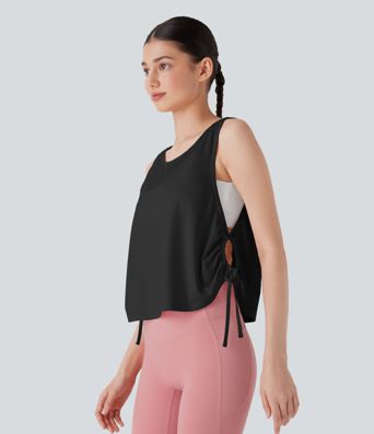Jacquard Drawstring Curved Hem Yoga Tank Top