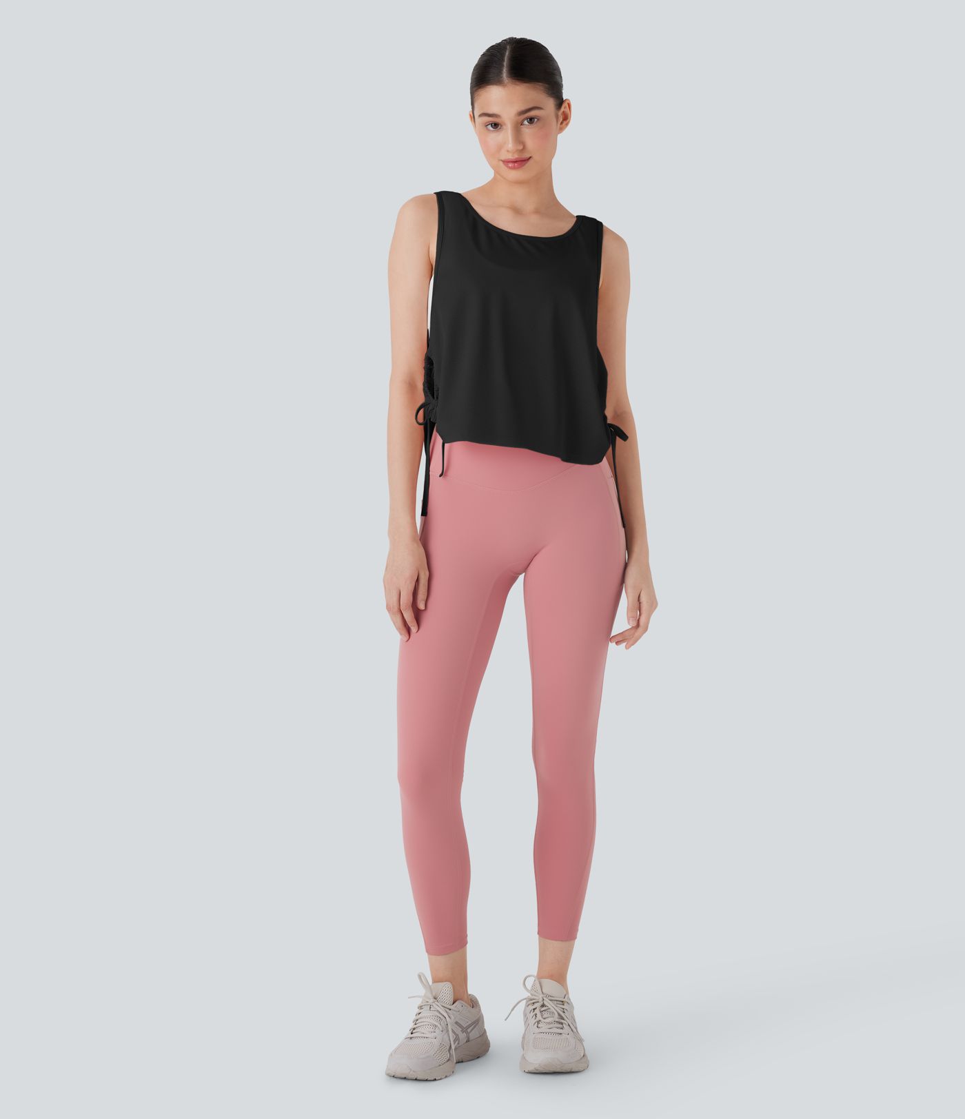 Jacquard Drawstring Curved Hem Yoga Tank Top