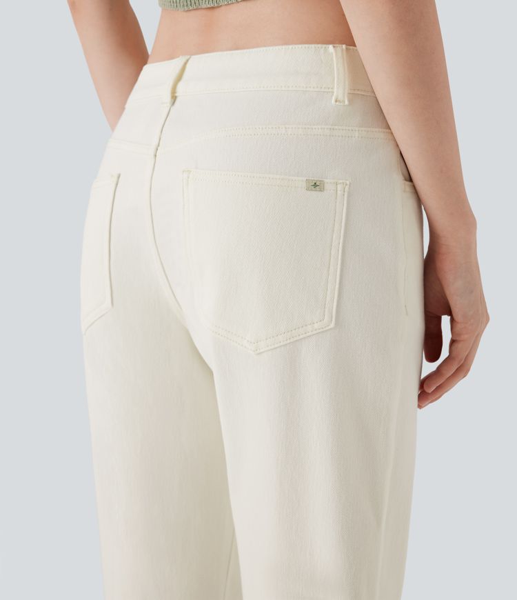 Halara Flex™ Low Rise Zipper Pockets Straight Leg Washed Casual Jeans