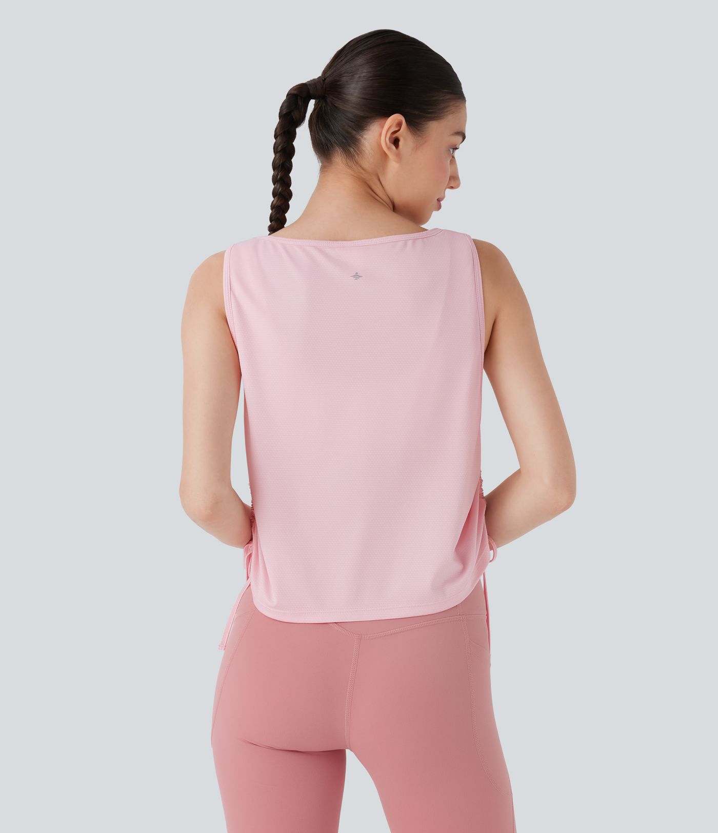 Jacquard Drawstring Curved Hem Yoga Tank Top