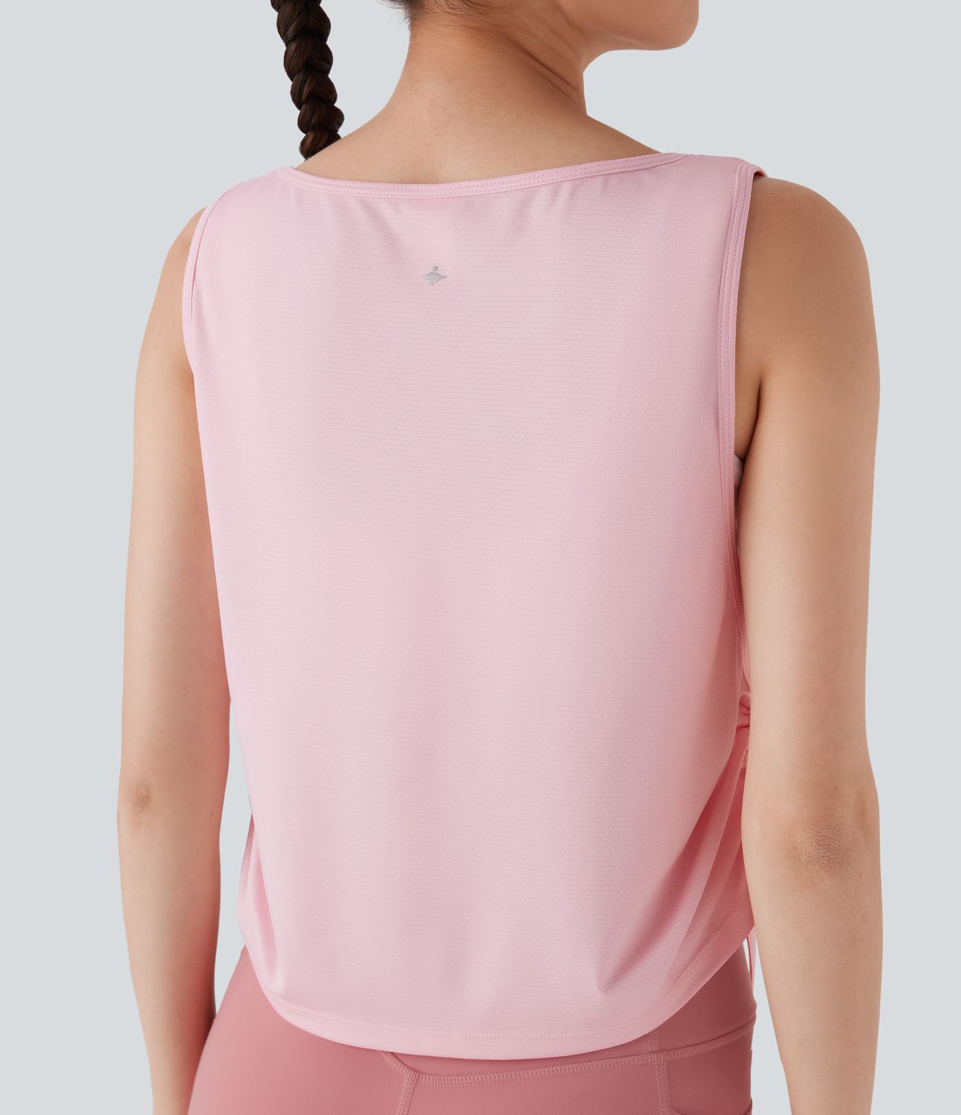 Jacquard Drawstring Curved Hem Yoga Tank Top