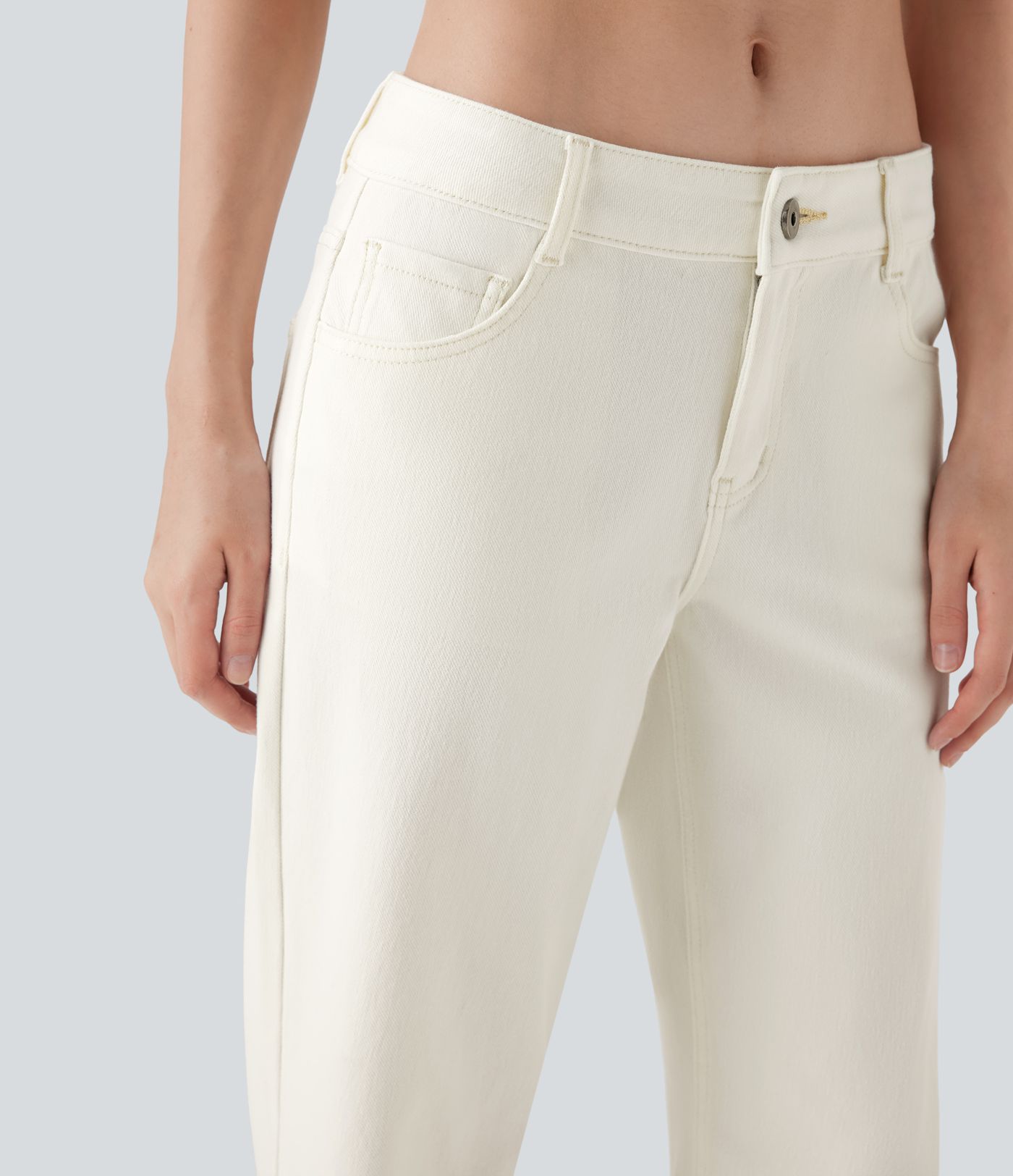 Halara Flex™ Low Rise Zipper Pockets Straight Leg Washed Casual Jeans