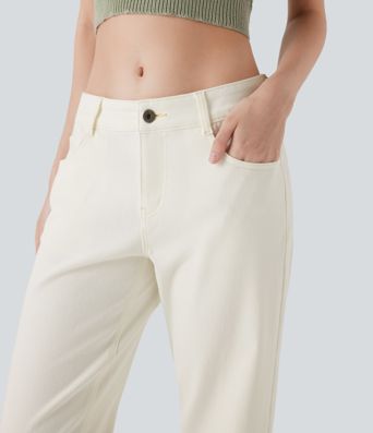 Halara Flex™ Low Rise Zipper Pockets Straight Leg Washed Casual Jeans