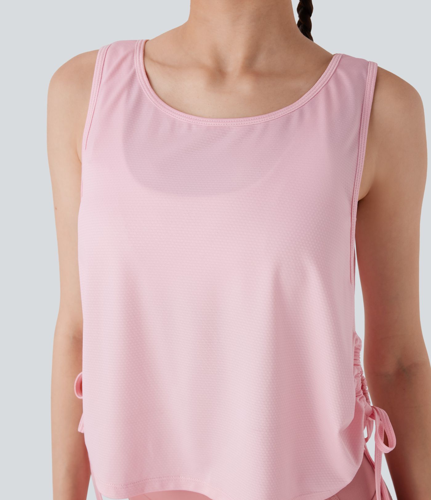 Jacquard Drawstring Curved Hem Yoga Tank Top