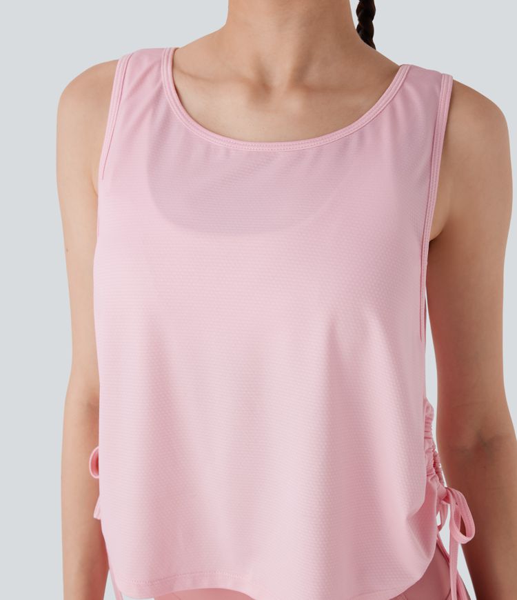Jacquard Drawstring Curved Hem Yoga Tank Top