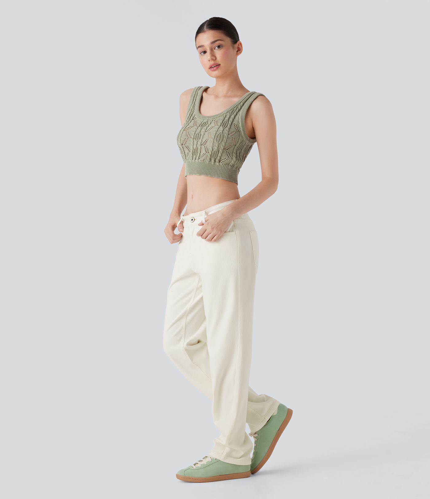 Halara Flex™ Low Rise Zipper Pockets Straight Leg Washed Casual Jeans