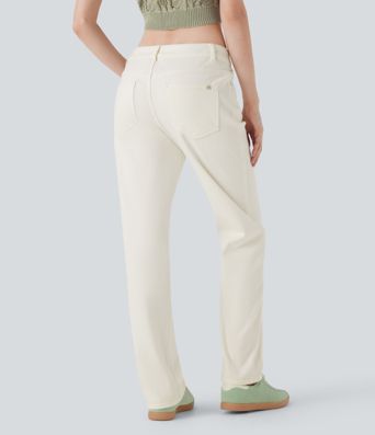 Halara Flex™ Low Rise Zipper Pockets Straight Leg Washed Casual Jeans