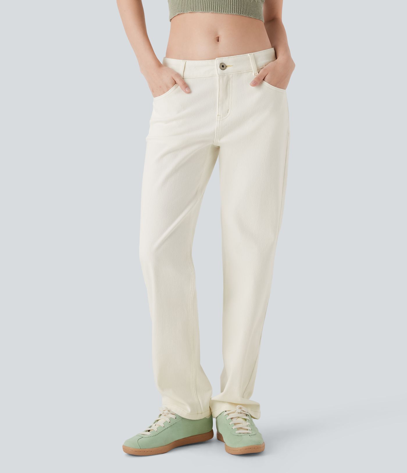 Halara Flex™ Low Rise Zipper Pockets Straight Leg Washed Casual Jeans