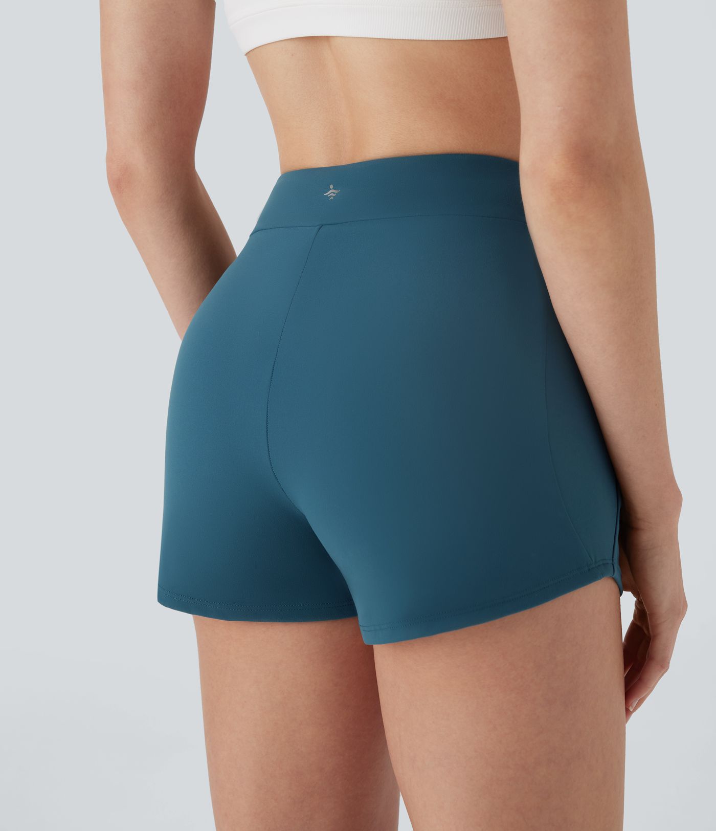 Crossover Mid Rise Yoga Shorts with Zipper Pockets