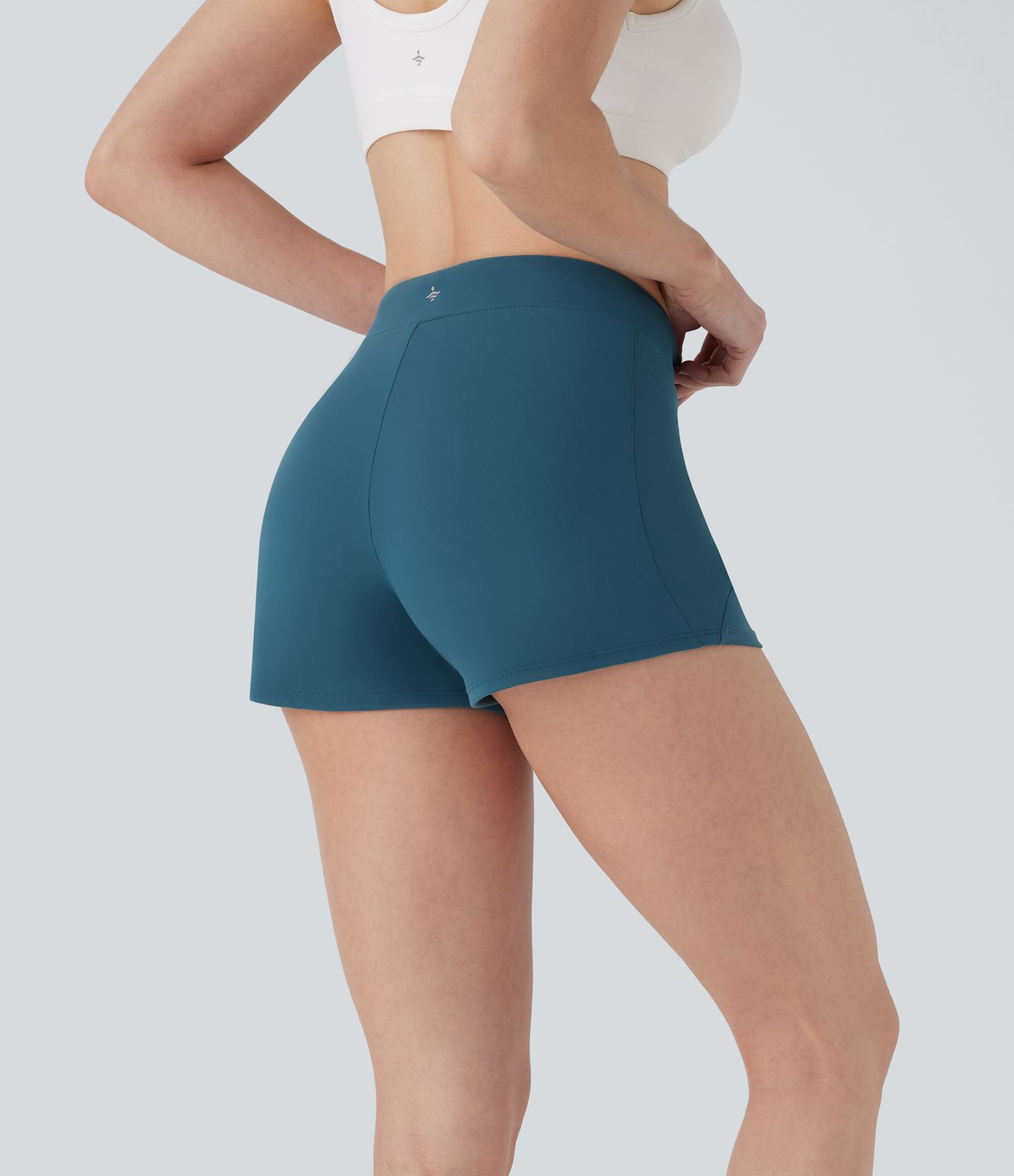 Crossover Mid Rise Yoga Shorts with Zipper Pockets