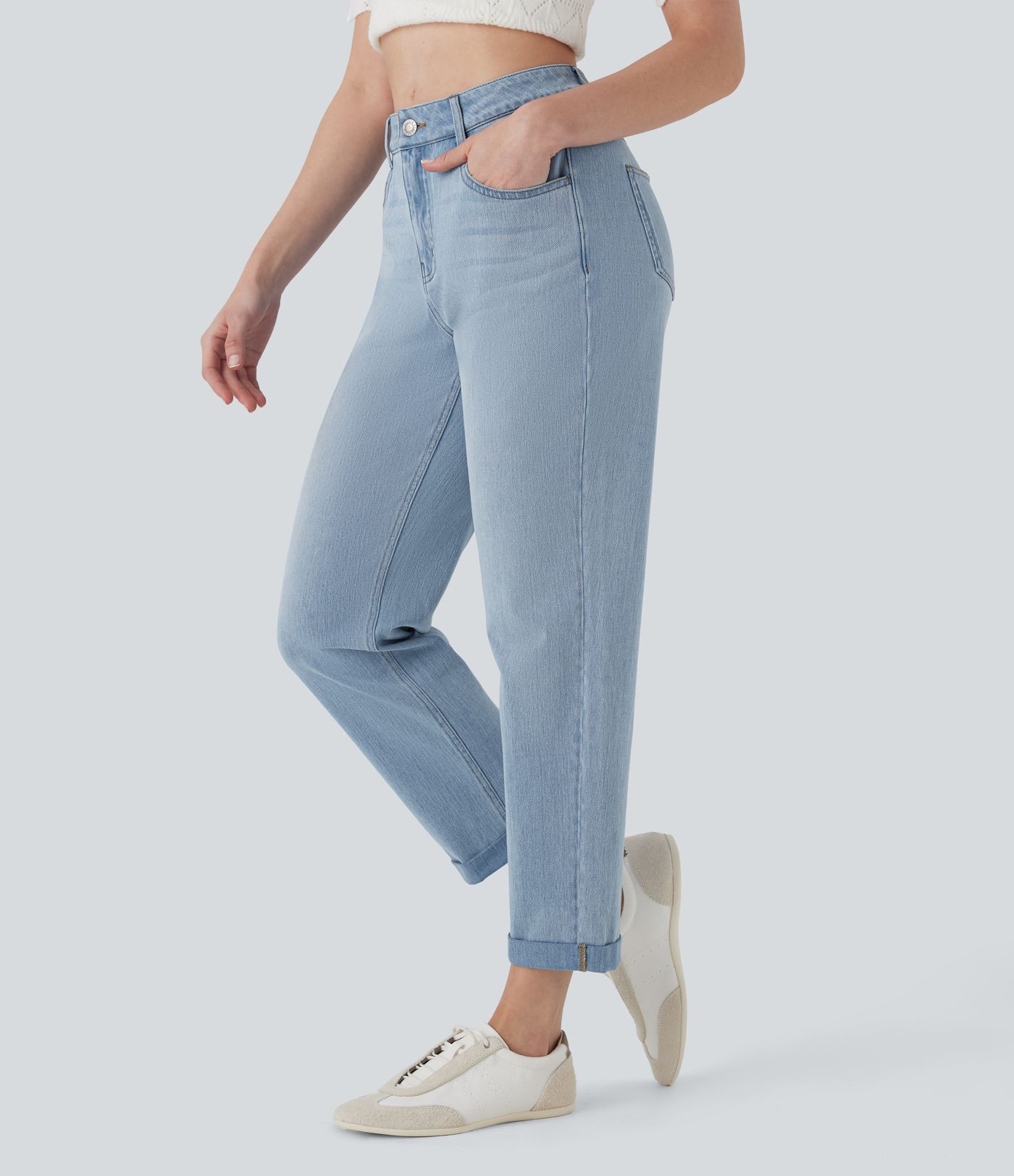 Jeans Halara Flex™ Denim vaquero elástico lavado tiro medio pierna recta múltiple bolsillo
