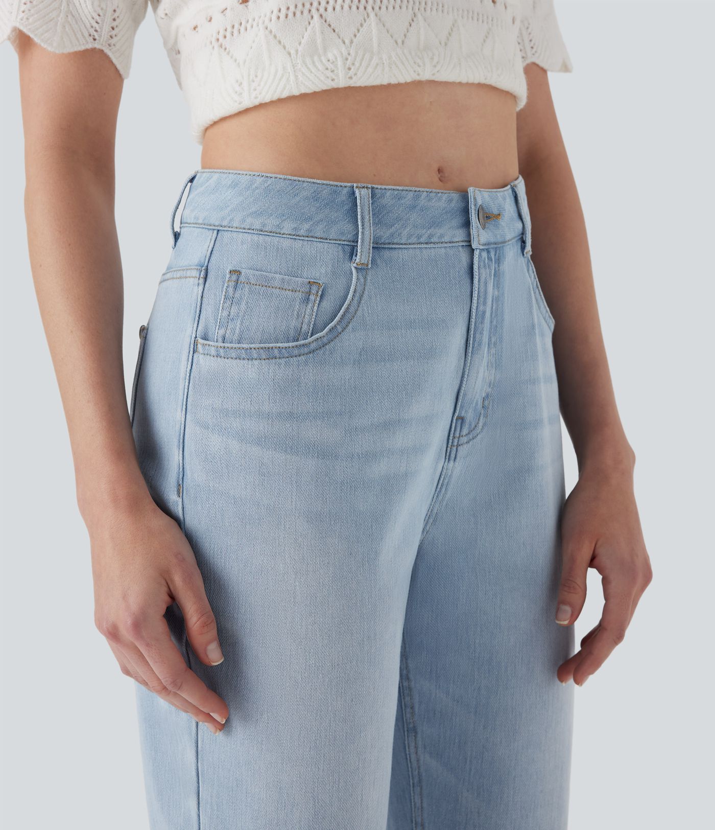 Jeans Halara Flex™ Denim vaquero elástico lavado tiro medio pierna recta múltiple bolsillo