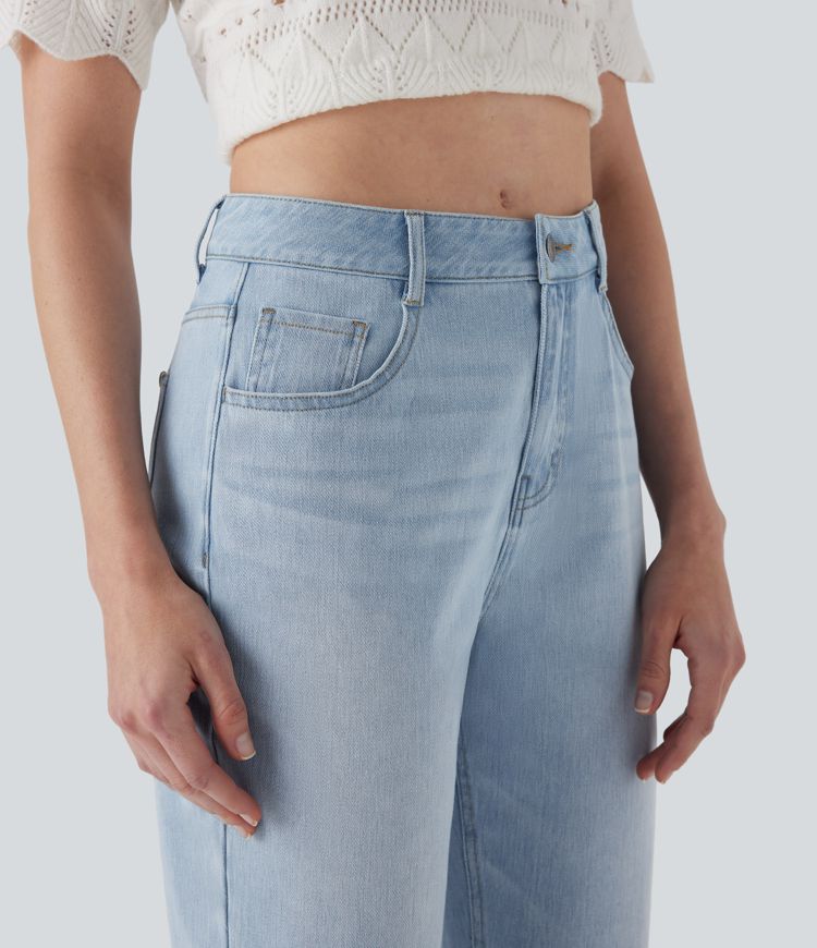 Jeans Halara Flex™ Denim vaquero elástico lavado tiro medio pierna recta múltiple bolsillo