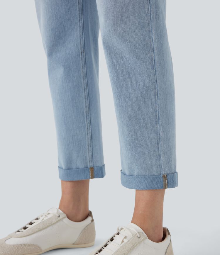 Jeans Halara Flex™ Denim vaquero elástico lavado tiro medio pierna recta múltiple bolsillo