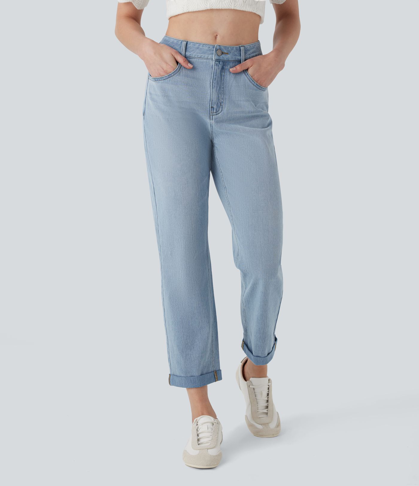 Jeans Halara Flex™ Denim vaquero elástico lavado tiro medio pierna recta múltiple bolsillo