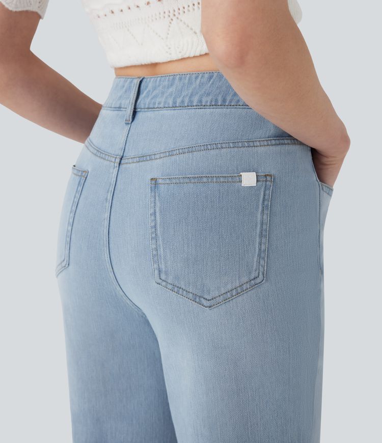 Jeans Halara Flex™ Denim vaquero elástico lavado tiro medio pierna recta múltiple bolsillo