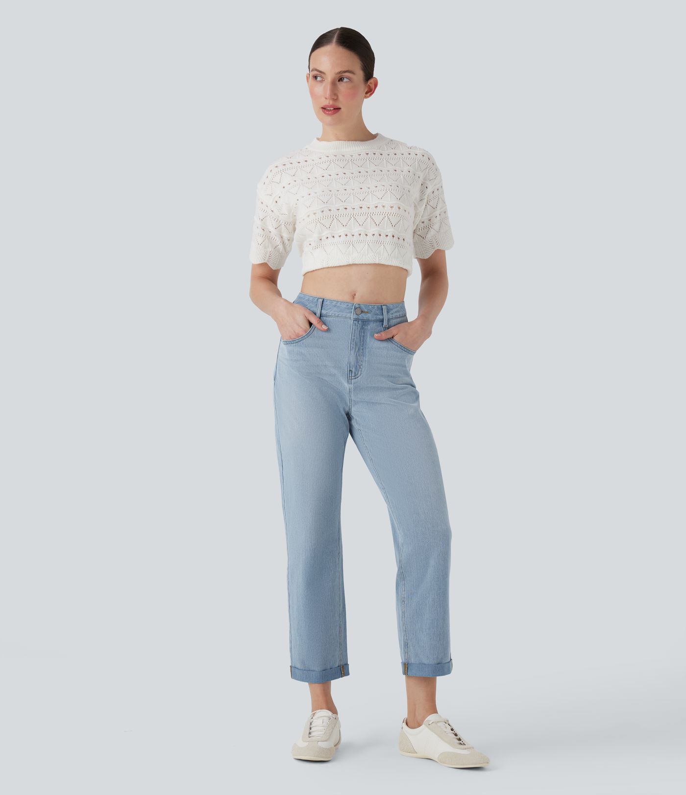 Jeans Halara Flex™ Denim vaquero elástico lavado tiro medio pierna recta múltiple bolsillo