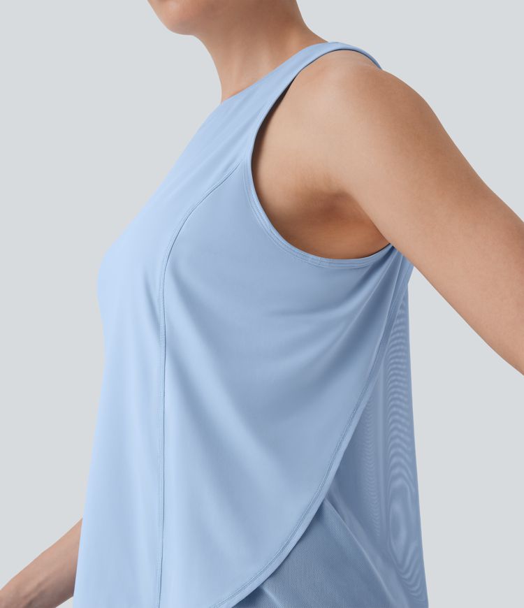 Crossover Contrast Mesh Yoga Sports Top