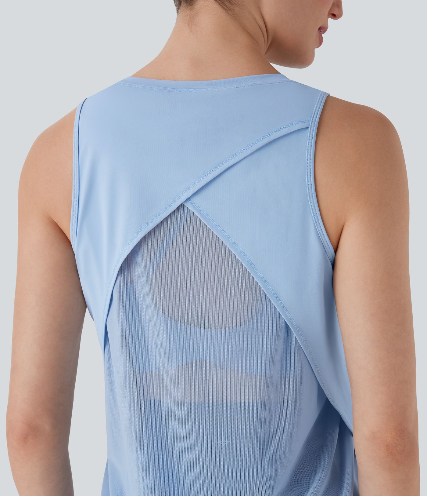 Crossover Contrast Mesh Yoga Sports Top
