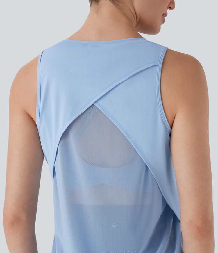Crossover Contrast Mesh Yoga Sports Top