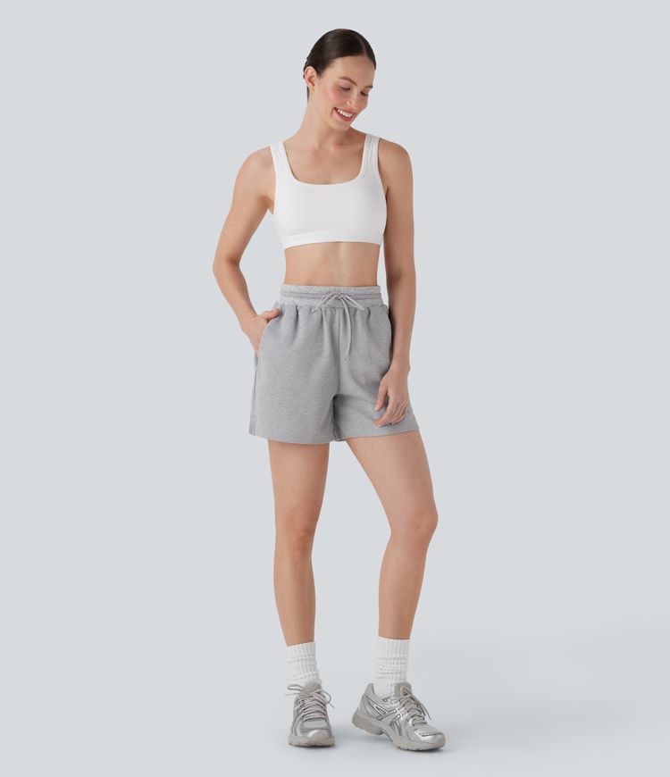 Shorts de yoga de tiro alto con cordón y bolsillos laterales