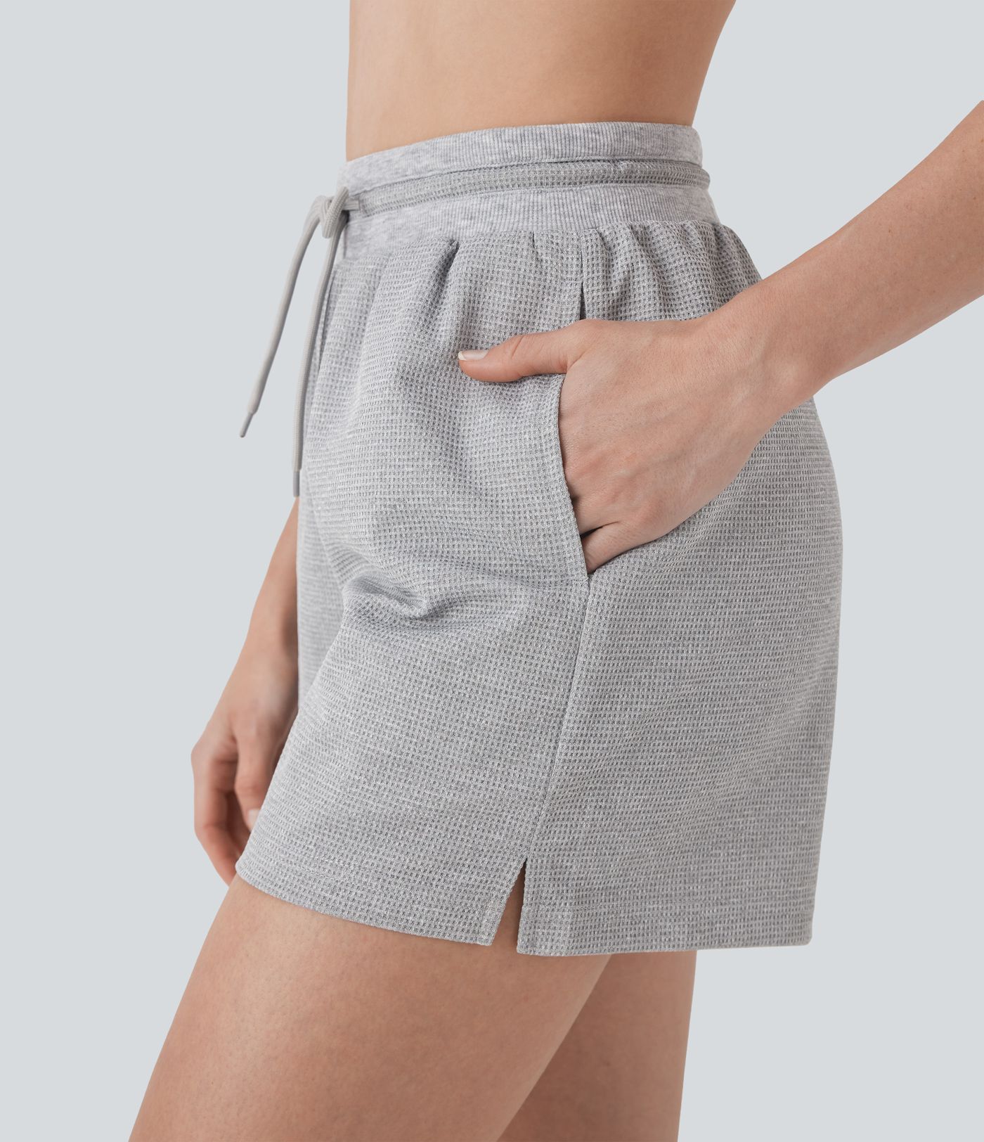 Shorts de yoga de tiro alto con cordón y bolsillos laterales