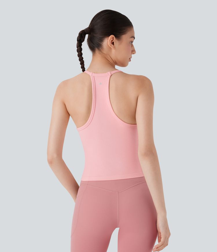 Camiseta de yoga sin mangas con espalda nadadora y fluida