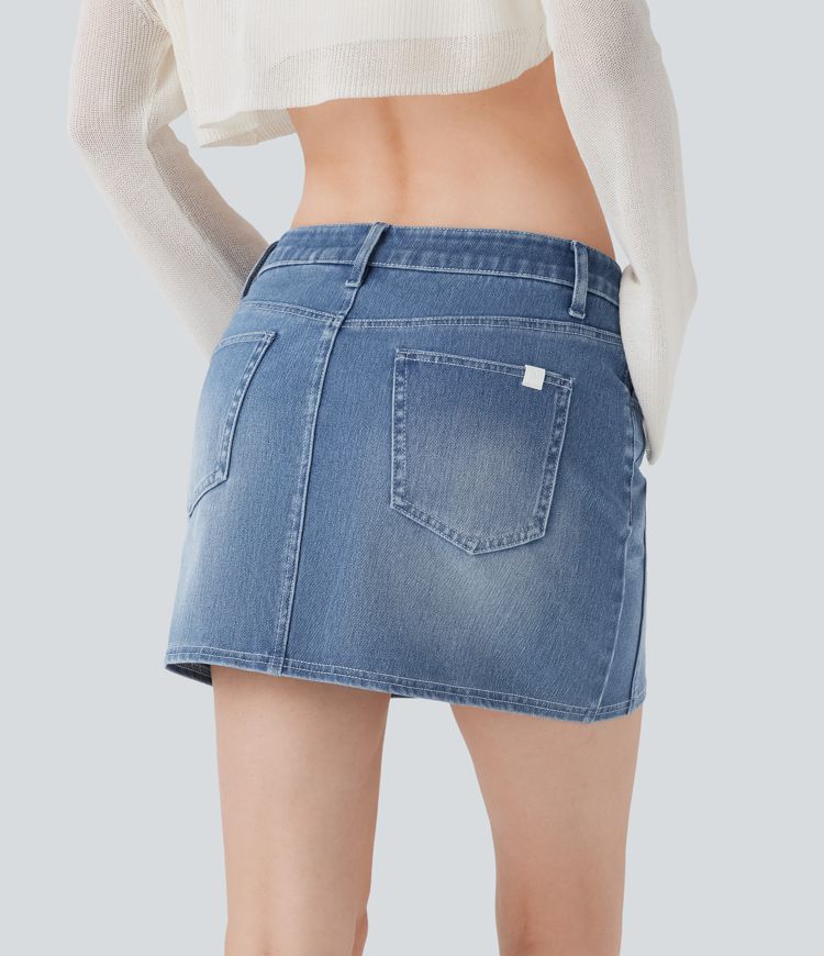 Halara Flex™ Mid Rise Stretchy Knit Denim Mini Casual Rock mit mehreren Taschen