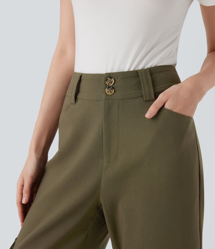 High Waisted Straight Leg Work Cargo Pants with Pockets