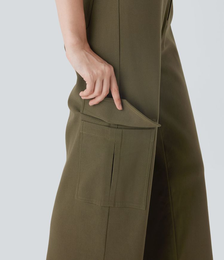 High Waisted Straight Leg Work Cargo Pants with Pockets