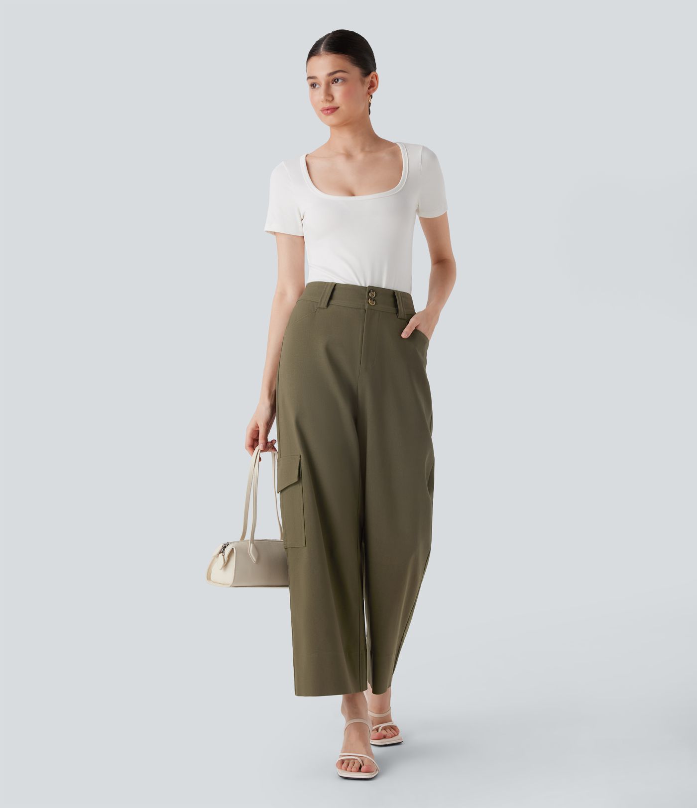 High Waisted Straight Leg Work Cargo Pants with Pockets