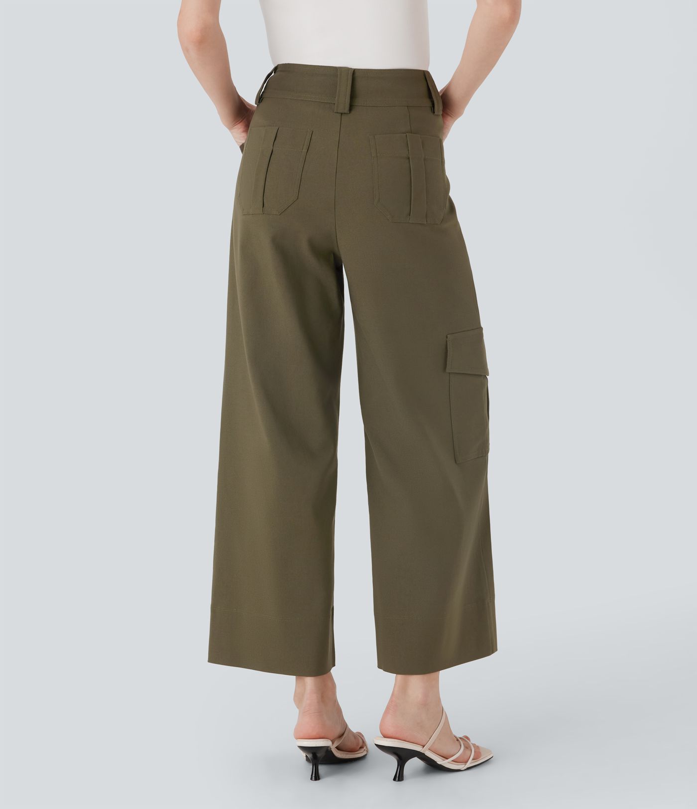 High Waisted Straight Leg Work Cargo Pants with Pockets