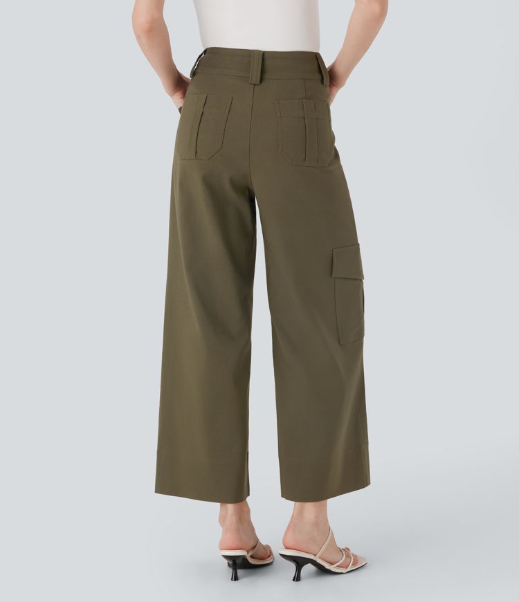 High Waisted Straight Leg Work Cargo Pants with Pockets