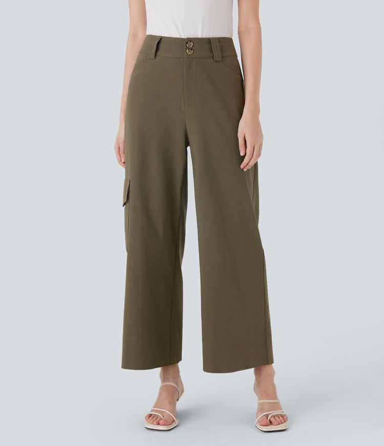 High Waisted Straight Leg Work Cargo Pants with Pockets