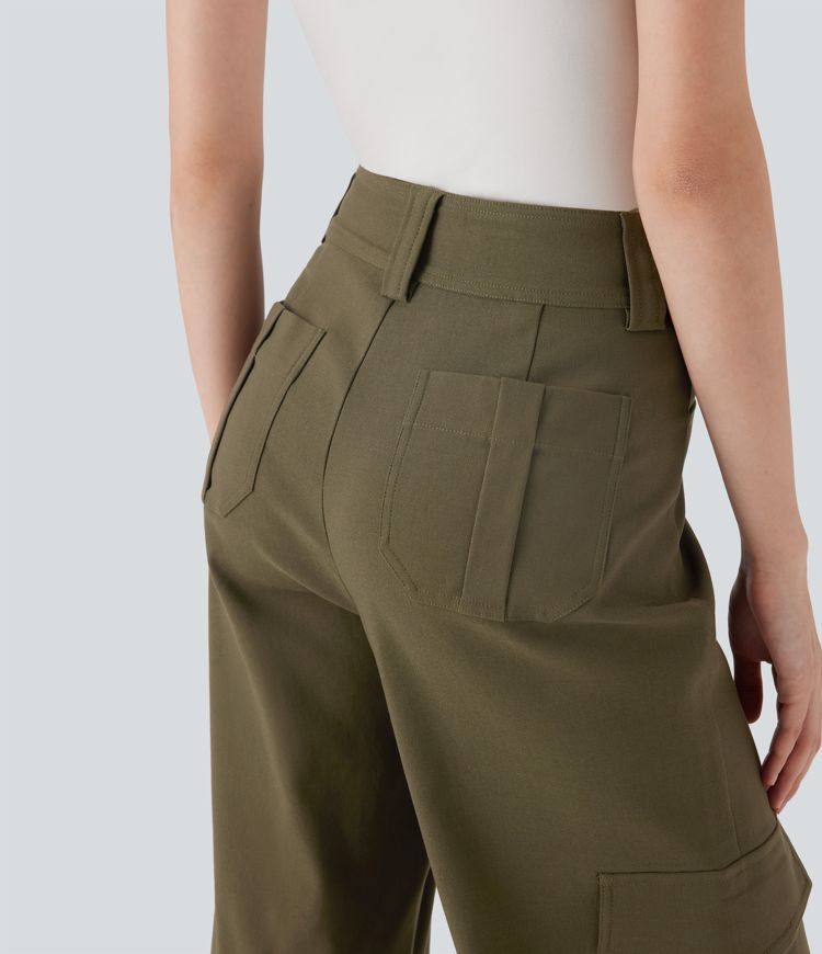 High Waisted Straight Leg Work Cargo Pants with Pockets