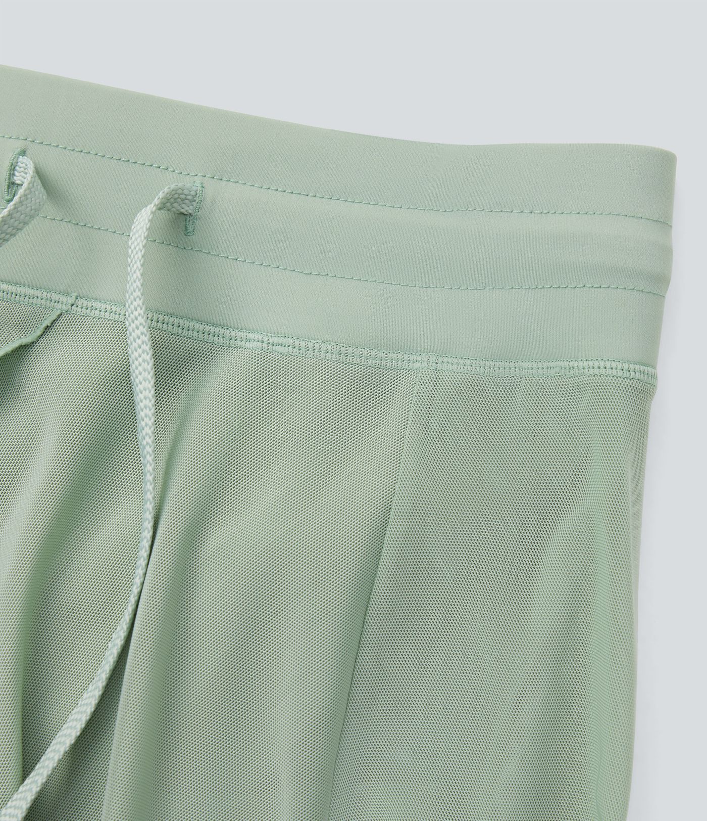 High Waisted Drawstring Contrast Mesh 2-in-1 Pocket Flowy Midi Flare Casual Skirt