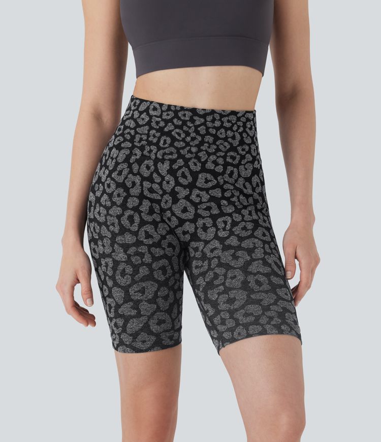 Seamless Flow High Waisted Leopard Yoga Biker Shorts 7''