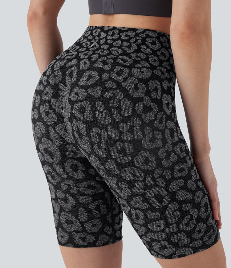 Seamless Flow High Waisted Leopard Yoga Biker Shorts 7''