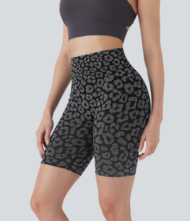 Seamless Flow High Waisted Leopard Yoga Biker Shorts 7''