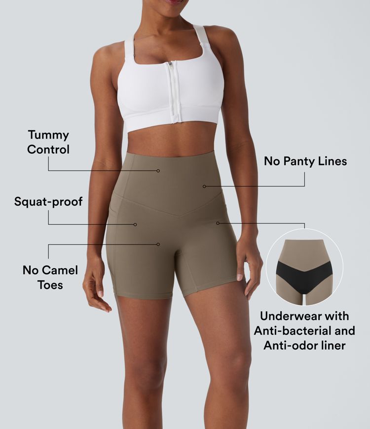 Halara UltraSculpt™ SoCinched High Waisted Tummy Control Built-in Underwear Anti-Bacterial Shaping Training Biker Shorts 5'' With Pockets