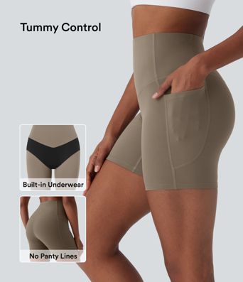 Halara UltraSculpt™ High Waisted Tummy Control Built-in Underwear Anti-Bacterial Shaping Training Biker Shorts 5'' With Pockets