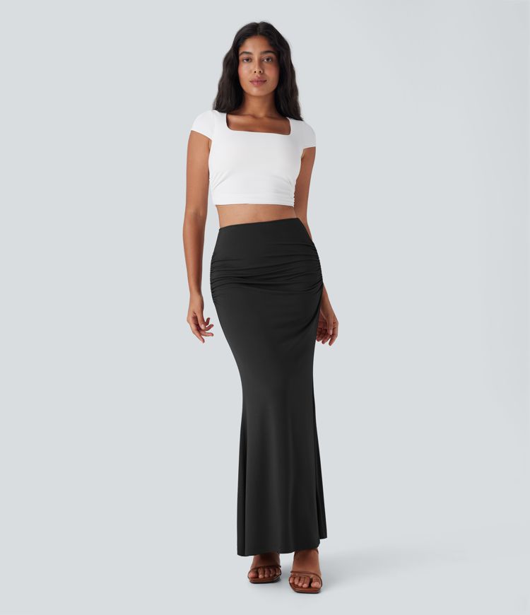 High Waisted Tummy Control Butt Lifting 2-in-1 Midi Casual Mermaid Skirt